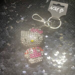 Crystal Hello Kitty Bobble Head bag/Key Charm with Pink Accent